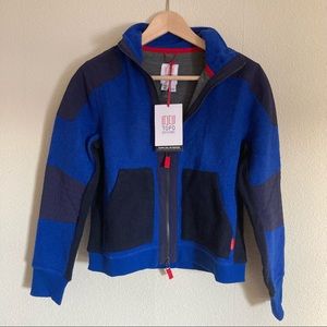 Topo designs global full zip sweater blue NWT